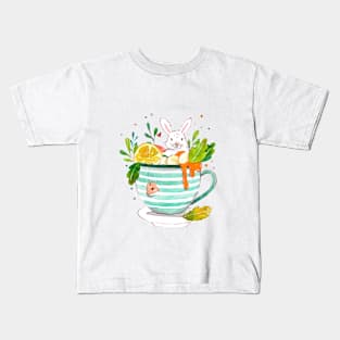 Bunny watercolor in a cup Kids T-Shirt